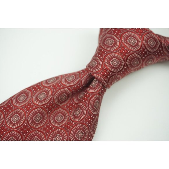 Canali Cherry Red Woven Geometric 100% Silk Tie